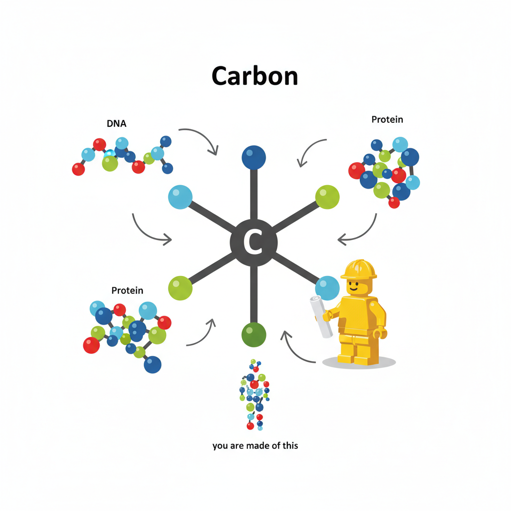 Illustration of various carbon atom structures and bonds